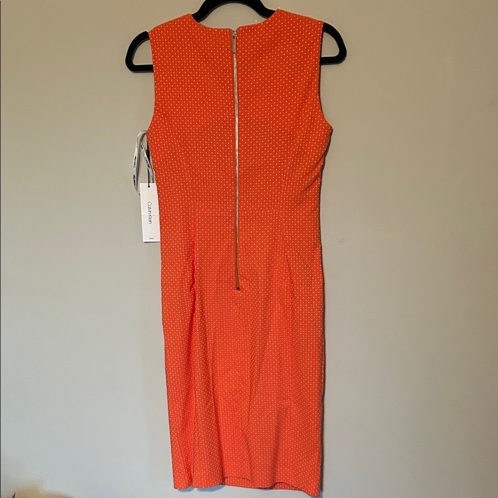 Calvin Klein Orange Polka Dot Midi Sheath Dress - Picture 4 of 4